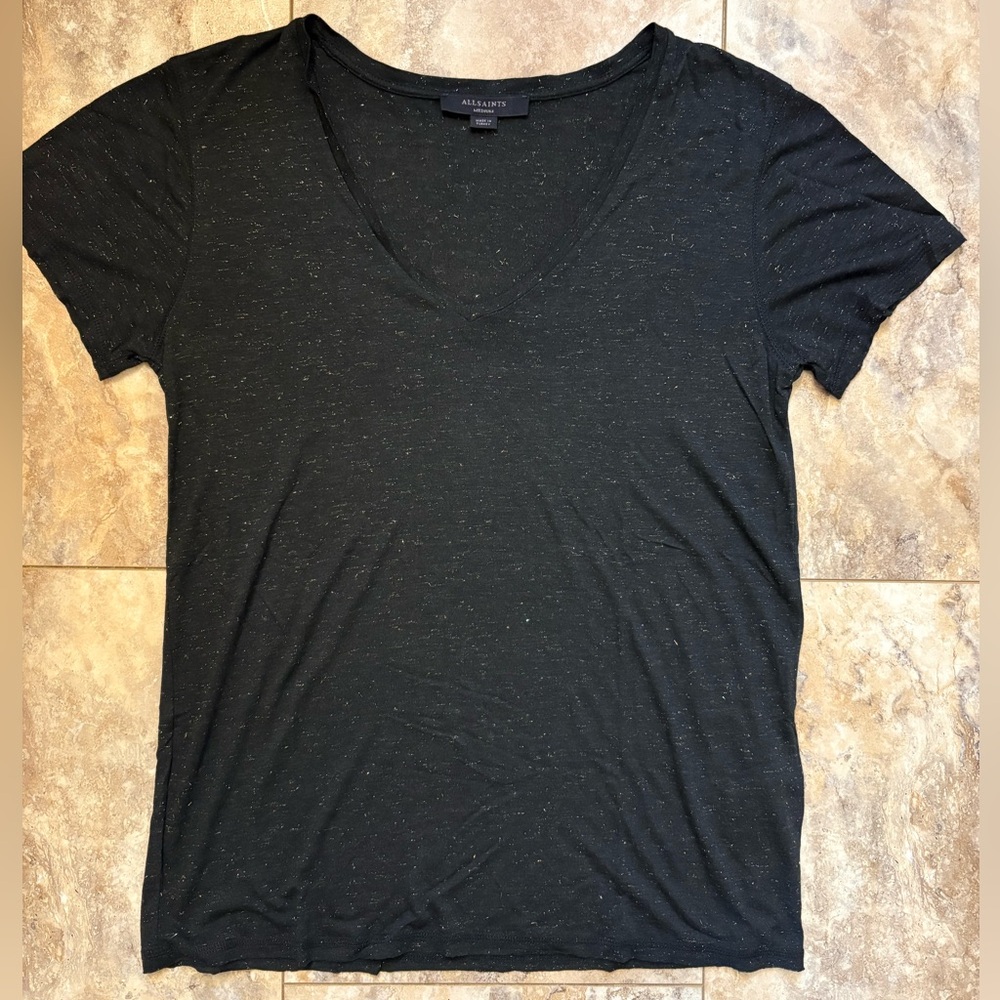 NWT AllSaints Emelyn Shimmer Tee in Black Size Medium - Picture 4 of 9